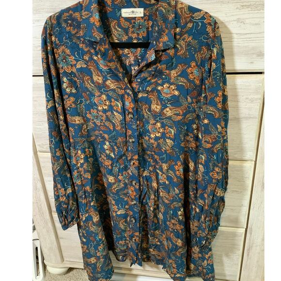 Natural Life Floral Paisley Long Sleeve Tunic Dress - Bohemian Style- Large - Picture 1 of 3